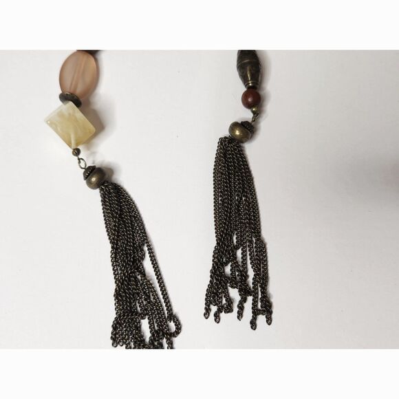 Boho Beaded Tassel Lariat Necklace Long Endless Strand Earth Tones 44 inches - Picture 8 of 9